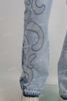 Blue embroidered rhinestones jeans