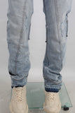 Blue damaged patchwork jeans