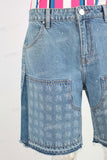 Blue rhinestone patchwork laser short