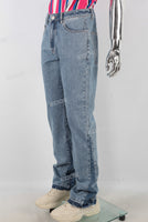 Blue straight patchwork boot cut jeans