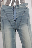 Blue straight patchwork jeans