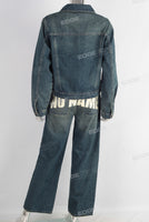 Women blue acid washed jacket and straight jeans set