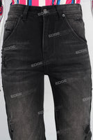 Black damaged straight jeans