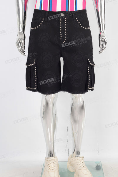 Black patchwork rhinestone laser shorts