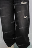 Double lavered black damage patchwork baggy jeans