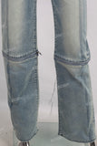 Blue straight patchwork jeans