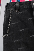 Black damaged patchwork boot cut jeans