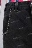 Black damaged patchwork boot cut jeans