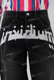 Black patchwork baggy jeans