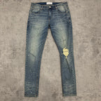 Custom Men's Blue Skinny Paint Splatters Distressed Jeans