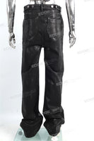 Customized Denim Trousers Men Black Waxed Baggy Jeans Fashion Streetwear