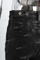 Customized Denim Trousers Men Black Waxed Baggy Jeans Fashion Streetwear