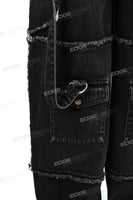 Men Fashion Vintage Wash Black Embroidery Baggy Cargo Denim Jeans