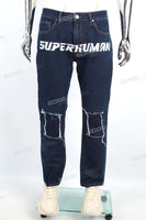 Custom Logo Men Blue Ripped Embroidery Patch Jeans