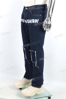 Custom Logo Men Blue Ripped Embroidery Patch Jeans