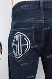 Custom Logo Men Blue Ripped Embroidery Patch Jeans