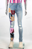 Custom Embroidery Ripped Skinny Distressed Men Denim Jacket Jeans Set