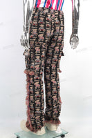 Pupular Cartoon Bear Pattern Tassel Straight Men Tapestry Pants