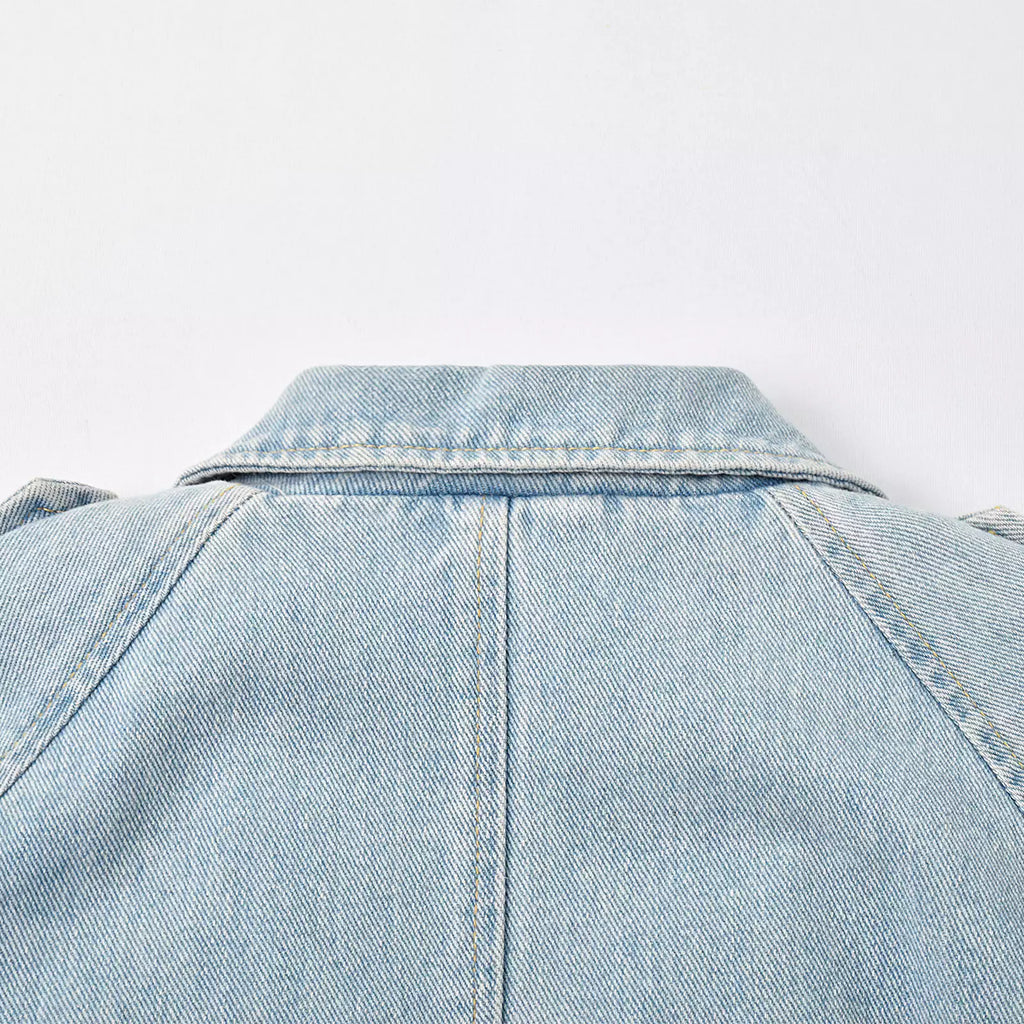 Custom Women's Blue Plain Denim Long Jacket