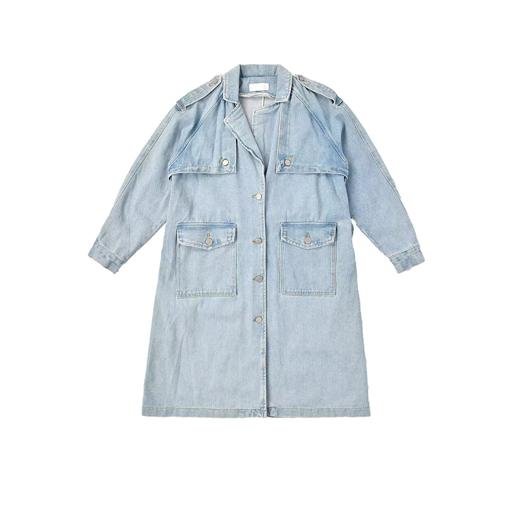 Custom Women's Blue Plain Denim Long Jacket