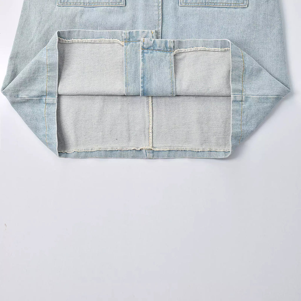 Custom Women's Blue Plain Denim Long Jacket