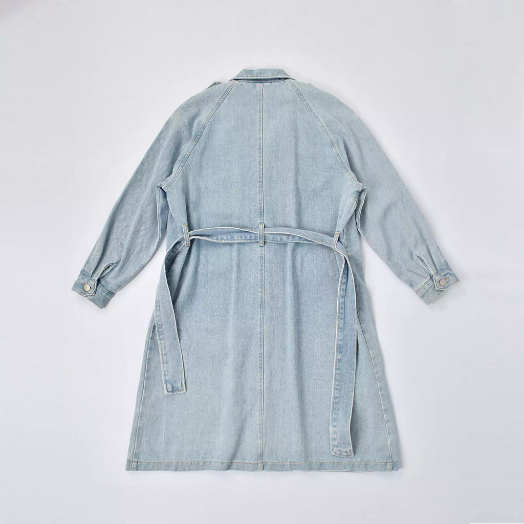 Custom Women's Blue Plain Denim Long Jacket