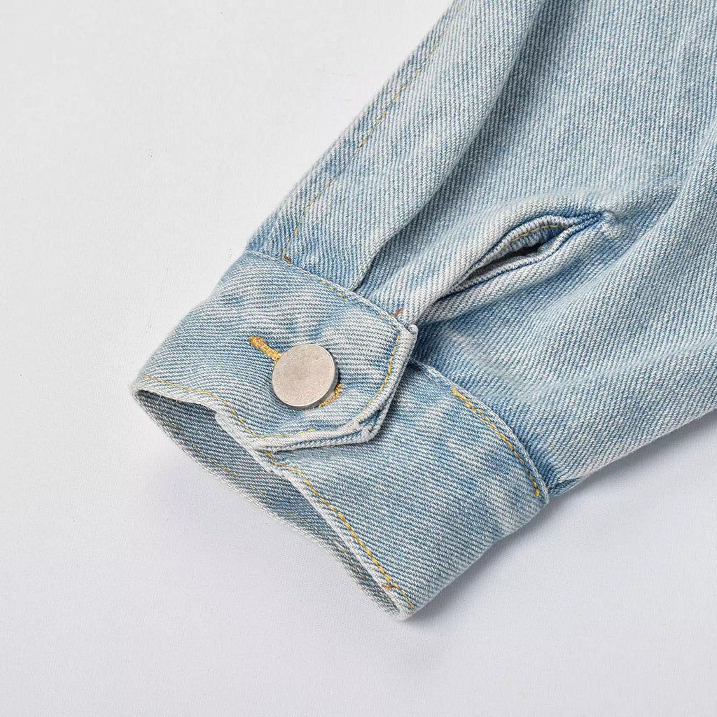 Custom Women's Blue Plain Denim Long Jacket