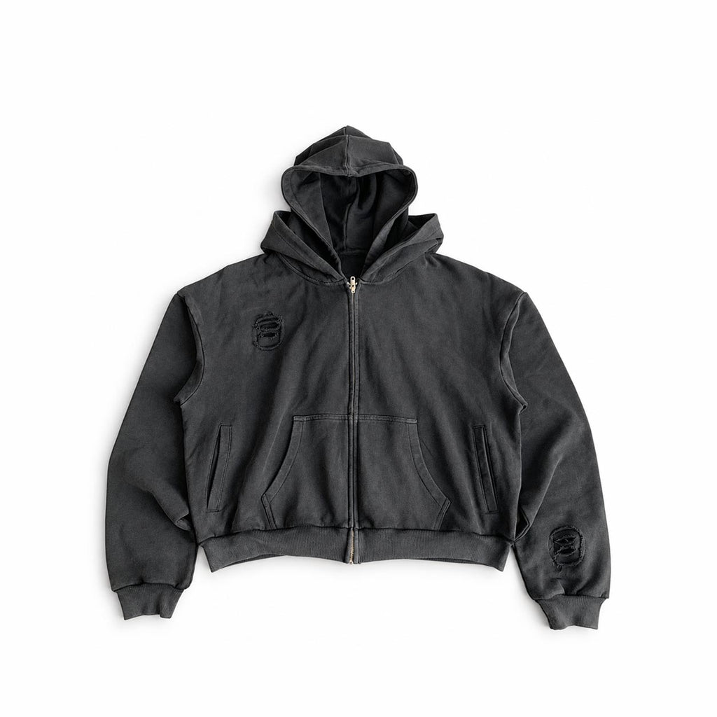 Custom Double Hoods Black Washed Hoodie With Your Own Design