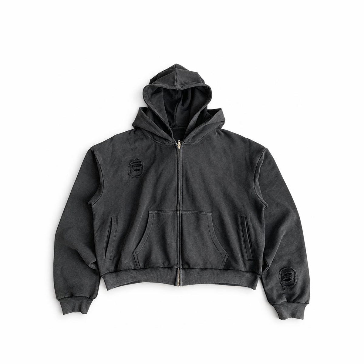 Custom Double Hoods Black Washed Hoodie With Your Own Design