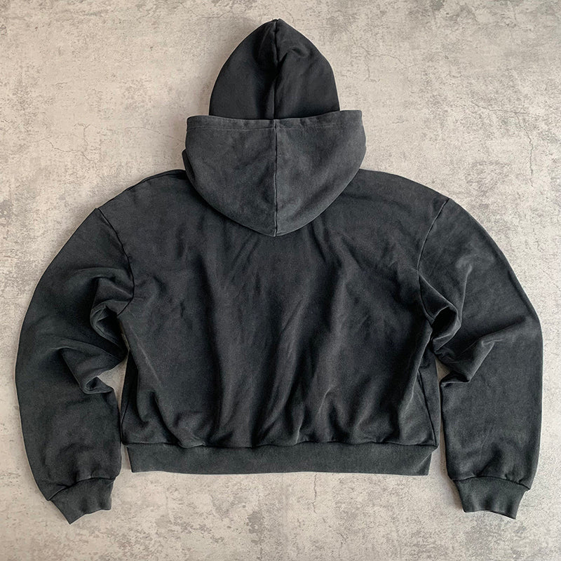 Custom Double Hoods Black Washed Hoodie With Your Own Design