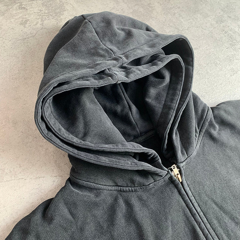 Custom Double Hoods Black Washed Hoodie With Your Own Design