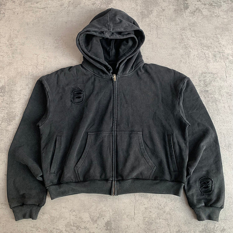 Custom Double Hoods Black Washed Hoodie With Your Own Design
