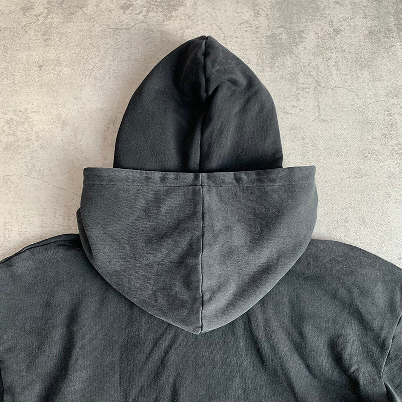 Custom Double Hoods Black Washed Hoodie With Your Own Design