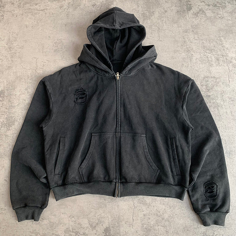 Custom Double Hoods Black Washed Hoodie With Your Own Design