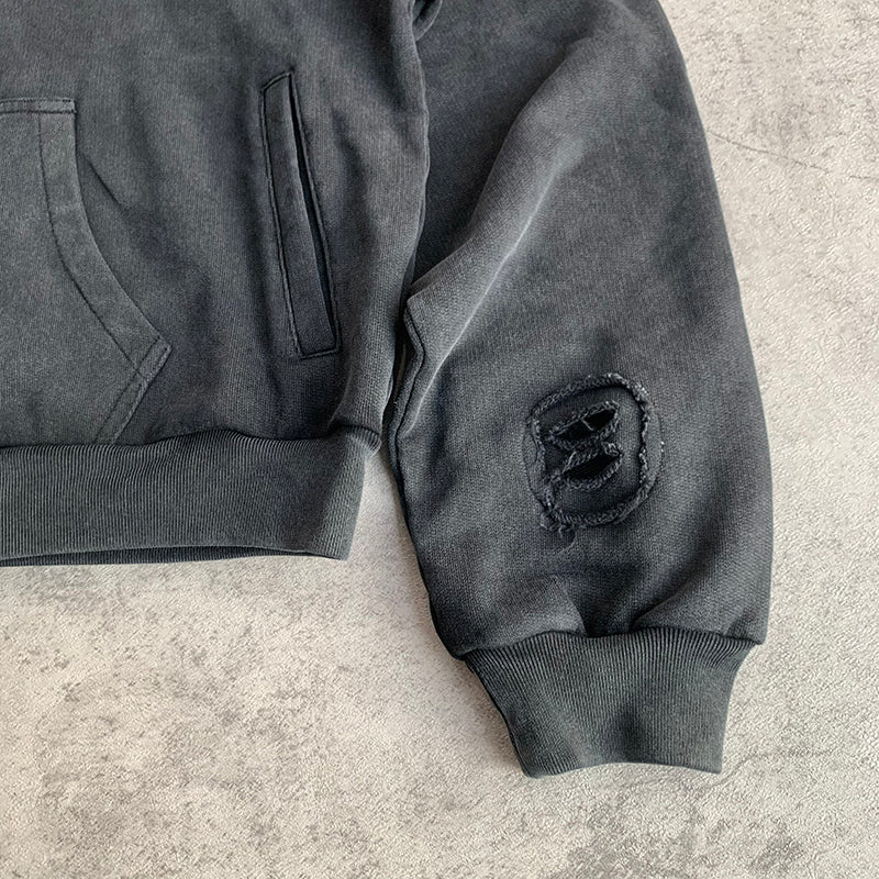 Custom Double Hoods Black Washed Hoodie With Your Own Design