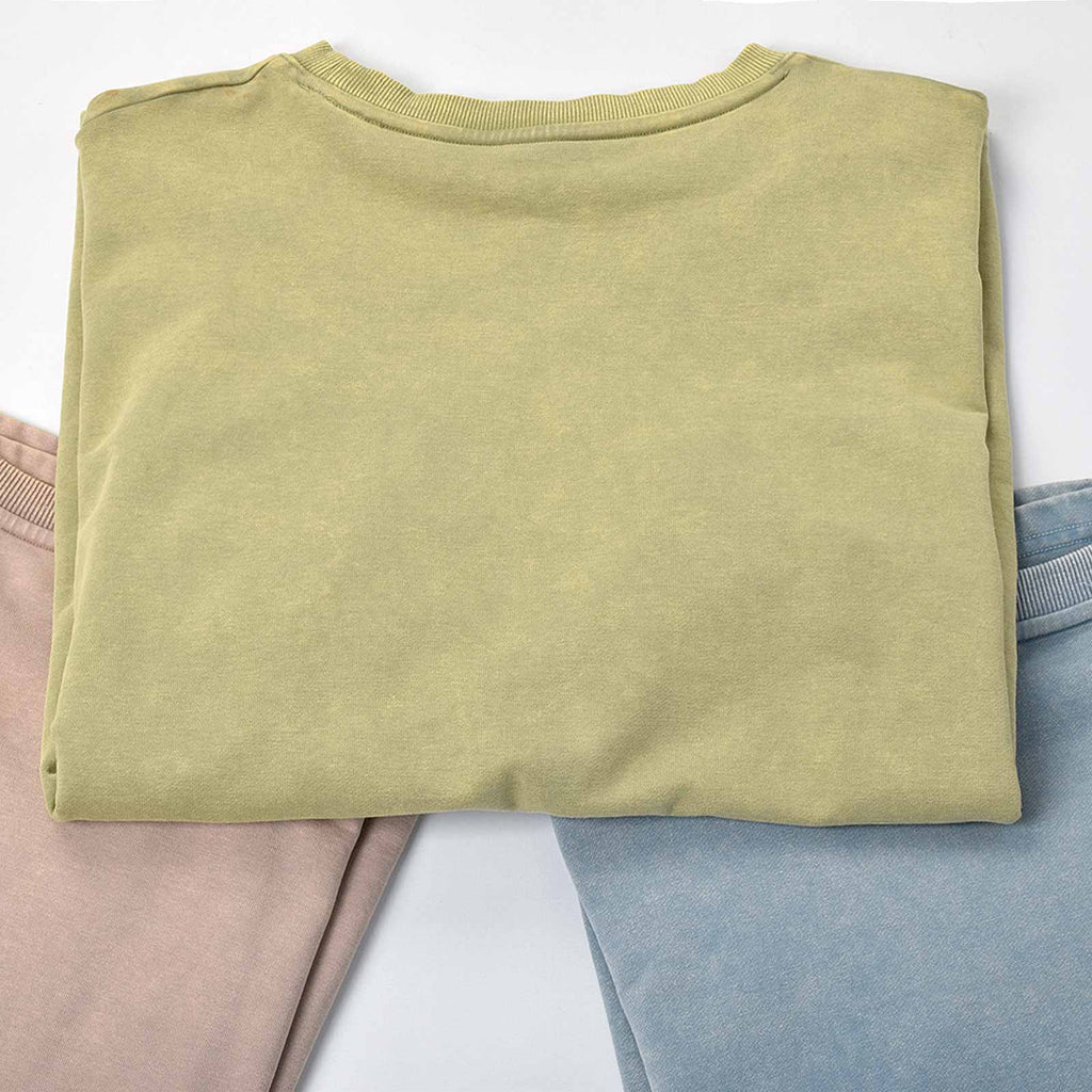 Custom Unisex Green Washed Long Sleeve Sweat Shirts
