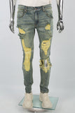 Distressed Blue Ripped Print Mens Jeans