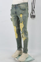 Distressed Blue Ripped Print Mens Jeans