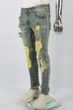 Distressed Blue Ripped Print Mens Jeans