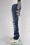 blue ripped men jeans with embroidery logo