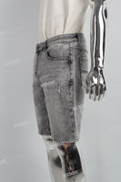 Grey Ripped Men's Denim Shorts