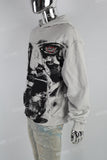 White Distressed Wash Dark Print Men's Hoodies