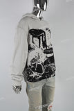 White Distressed Wash Dark Print Men's Hoodies