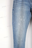 Blue Skinny Jeans With Laser Engraver Skeleton Printing